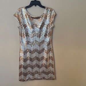 White House Black Market Gold & Silver Chevron Sequin Mini Dress